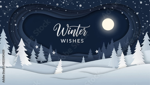 Winter Wishes A Beautiful Snowy Landscape with Pine Trees under a Full Moon