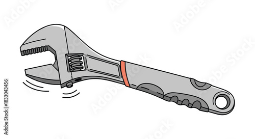 Illustration of a gray adjustable wrench or spanner, a versatile hand tool for plumbing, repair, and mechanical maintenance work.