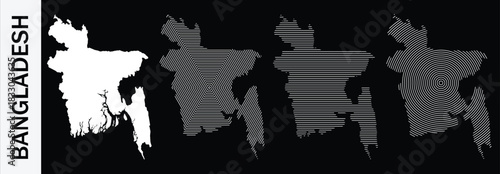 Set of four abstract map illustrations representing the country of bangladesh