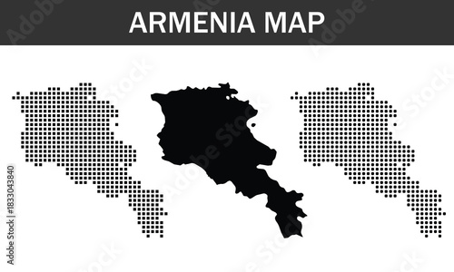 Set of three armenia map silhouettes, solid and dotted outline