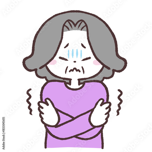 震えるシニア女性のイラスト