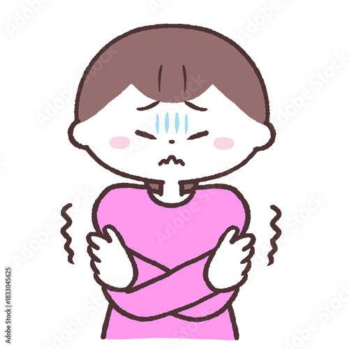 震える女性のイラスト