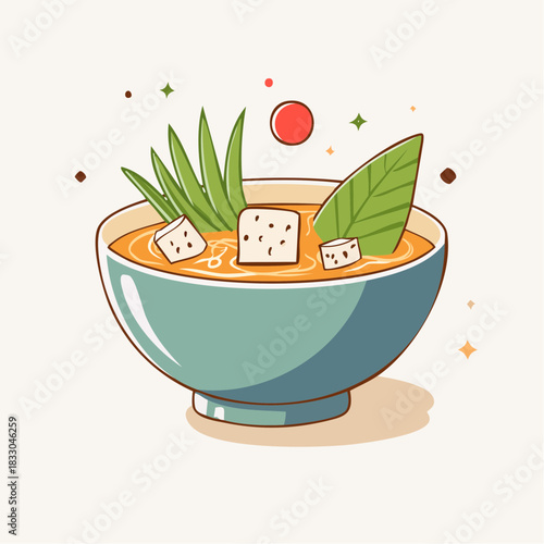Pixel Art Bowl of Orange Soup With Tofu and Green Garnish