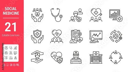 Social Medicine Icon Set Healthcare, Community, and Medical Illustrations for Various Applications