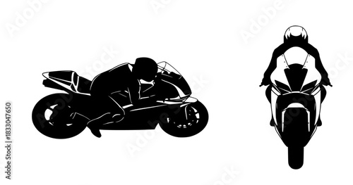 Motorcycle, bike, or scooter illustration vector on a road or white background with a rider in a sport race for transportation, speed, or vintage toy