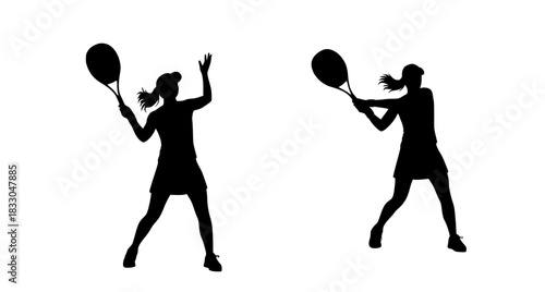 vector silhouette set of female tennis  players in action with a ball, illustrating  tennis 