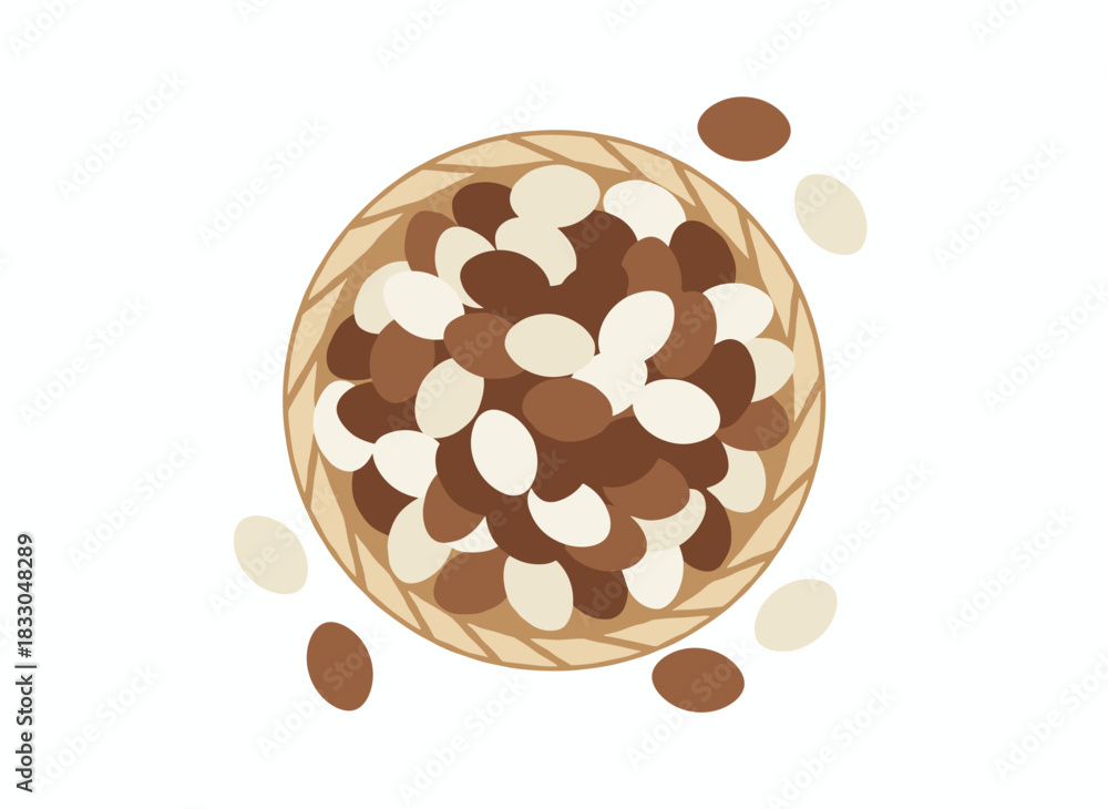 Fototapeta premium A basket of mushrooms: forest fungi gathered during the autumn harvest, including boletus and porcini, depicted as a flat graphic vector illustration on a white background
