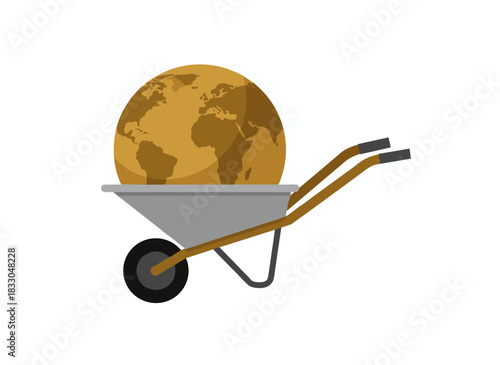 A single-wheeled cart, barrow, or trolley carrying a hay pile and straw heap for farm fodder transport, depicted as a flat vector illustration on a white background