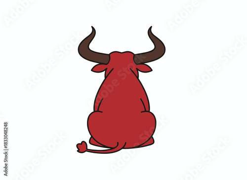 A flat vector illustration of a red devil sitting in an offended pose, a sad little demon isolated on a white background, and a frustrated monster shown from the rear