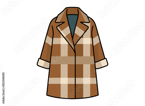 A fall coat featuring a delicate checkered grid design, suitable as casual outerwear for a modern seasonal look, presented as a flat vector illustration against a white background