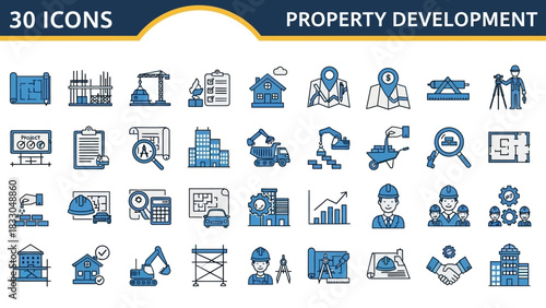Property Development and Construction Icons Architecture, Real Estate, Building Planning, and Urban Design Elements
