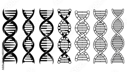 Collection of Diverse DNA Strand Illustrations with Scientific and Genetic Themes