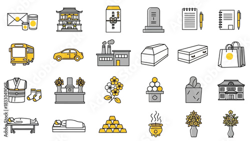 Funeral and Ceremony Icons A Collection of Illustrations for Commemoration and Respect