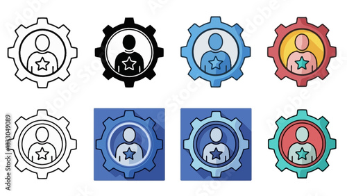 Set of user settings icons in different styles, representing configuration and control