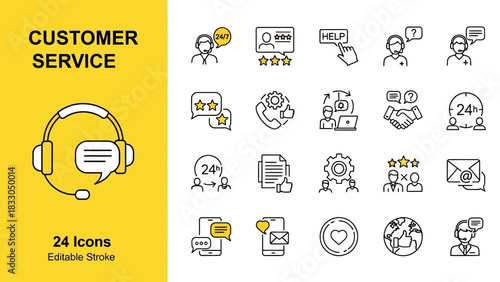 Customer Service Icons Set - Support, Help, Feedback, and Communication Graphics