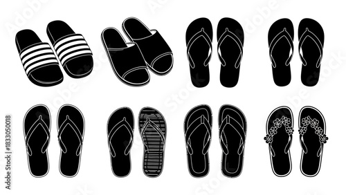 Collection of Various Flip-Flops and Slippers A Vector Illustration for Summer Footwear Design