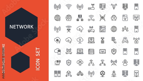 Network & Connectivity Icons Data Sharing, Wireless Communication, and Cloud Computing