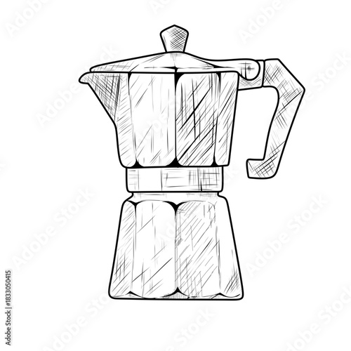 hand drawn moka pot coffee maker stovetop espresso line art vector illustration