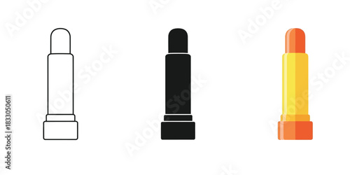 Lipstick Icons In Three styles vector set line art, silhouette and color version