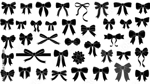 Collection of various black bow ties and ribbons, perfect for decorative design elements