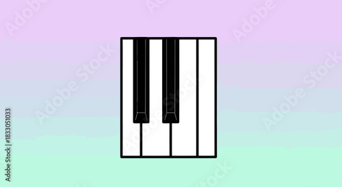 Stylized piano keyboard illustration on a pastel gradient background.