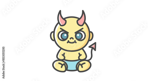 Cute baby devil icon with a mischievous expression, perfect for playful themes.