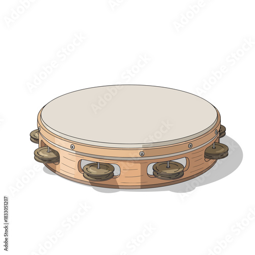Tambourine musical instrument illustration on white background