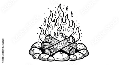 Campfire illustration for outdoor adventure and cozy warmth