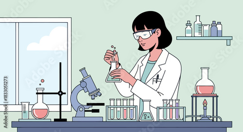 Female scientist conducting a laboratory experiment in a research lab.