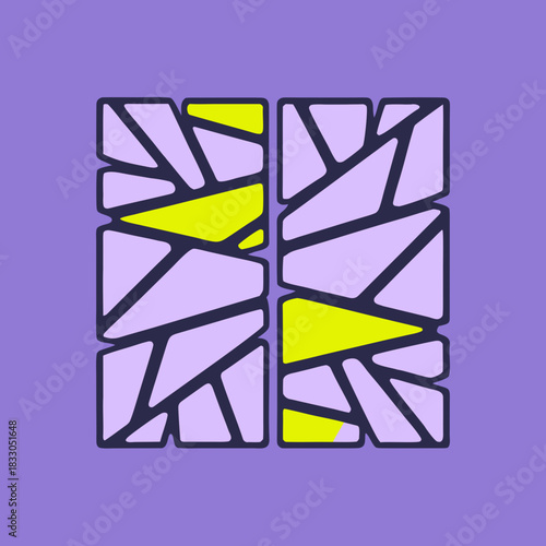 Purple background with shattered geometric pattern and yellow accents