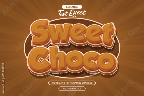 Sweet choco editable text effect with 3d cartoon text style