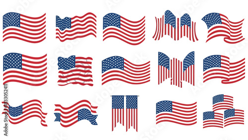 American Flags Illustration Set Patriotic Vector Graphics for Independence Day Celebrations