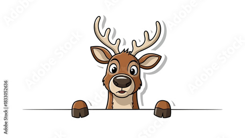 Curious Reindeer Peeking Over Border Vector Illustration