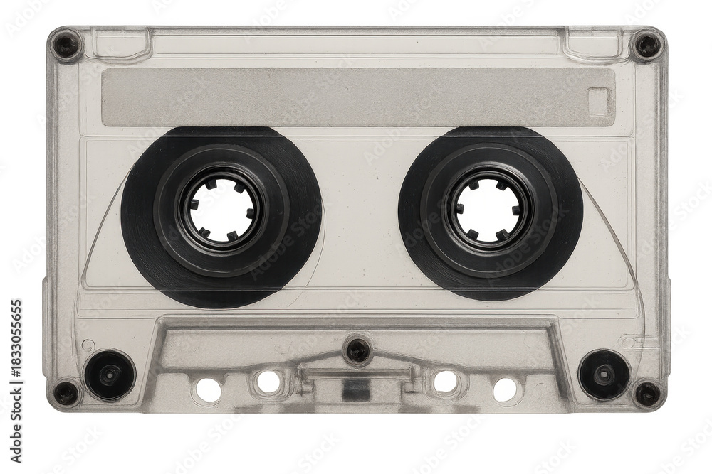 Obraz premium Audio cassette tape isolated on transparent background symbolizing retro music, vintage sound, and a nostalgic era