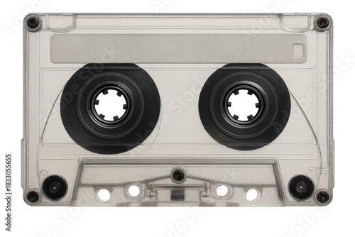 Audio cassette tape isolated on transparent background symbolizing retro music, vintage sound, and a nostalgic era