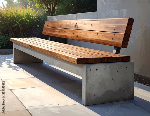 Stylish outdoor bench blending wood and concrete for a modern aesthetic appeal