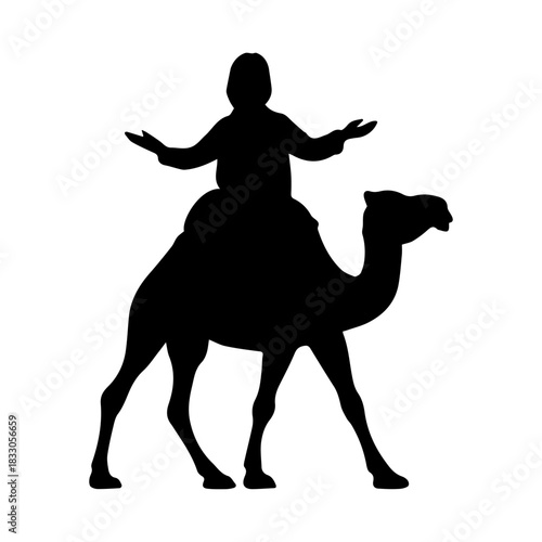 Desert traveler riding camel silhouette vector