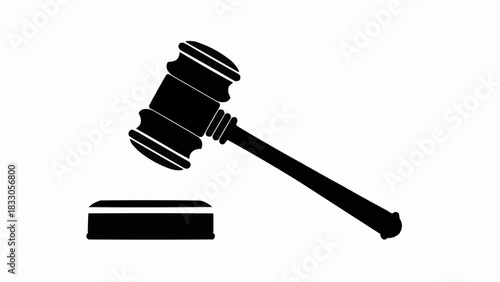 Judge wooden black gavel icon with a stand. Hammer justice symbol stock illustration