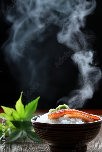 Delicious Hot Sushi with Steam Rising over Rice and Wasabi