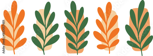Delicate botanical foliage arrangement with vibrant autumn colors, perfect for modern designs and nature-inspired themes, originally crafted as scalable vector graphics