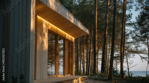 Wallpaper Mural Refined Estonian coastal wooden home pale timber cladding minimalist form and wide windows overlooking pine forests and the Torontodigital.ca