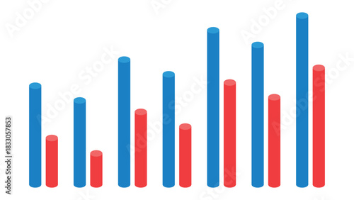 Seven Pairs of Zig Zag Cylindrical Bar Graphs Representing Weekly Infographic Reports on Sales, Profit, and Business Growth