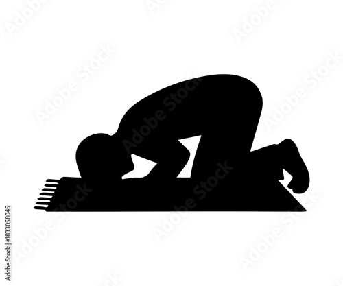 Praying muslim person silhouette. Religion pray simple icon.