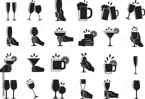 celebration drink glasses silhouette set showcasing diverse glass types in a crisp organized