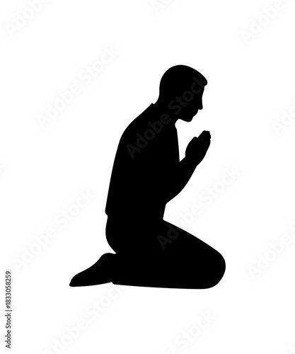 Praying person silhouette. Religion pray simple icon.