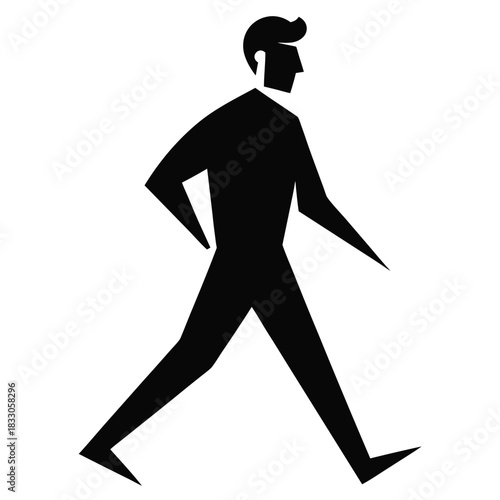 Silhouette of a man walking with a confident posture isolated on white background