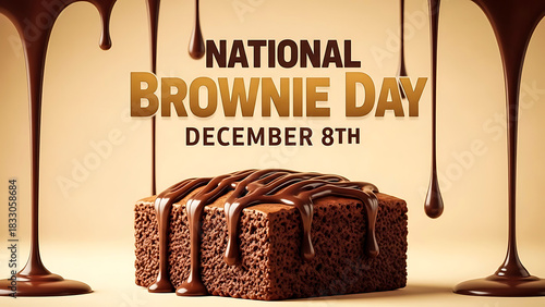 Delicious chocolate brownie drizzled with melted chocolate celebrating national brownie day december 8th