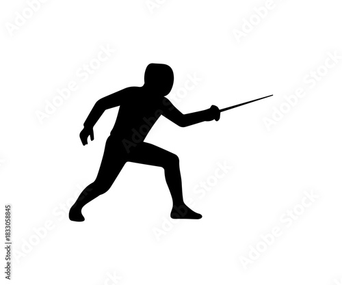 Simple fencing silhouette icon. Cut out person sport illustration.