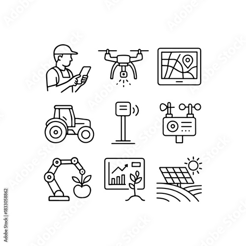 Smart farming technology icons representing modern agriculture