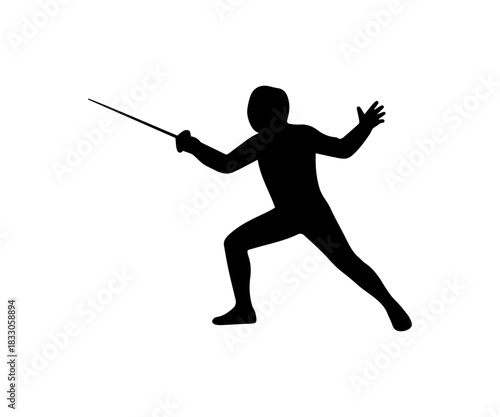Simple fencing silhouette icon. Cut out person sport illustration.